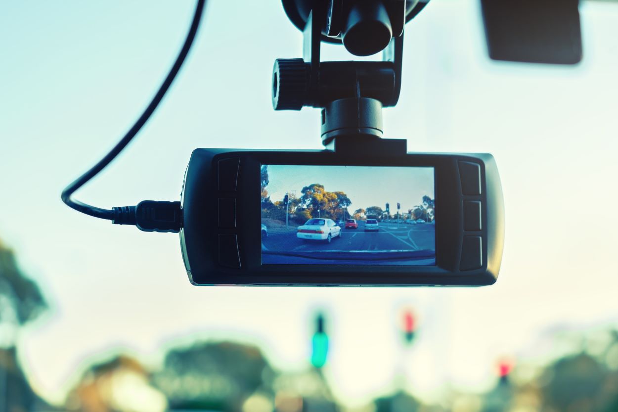 image of a dash cam mounted inside a vehicle to capture events taking place on Edmonton roads.